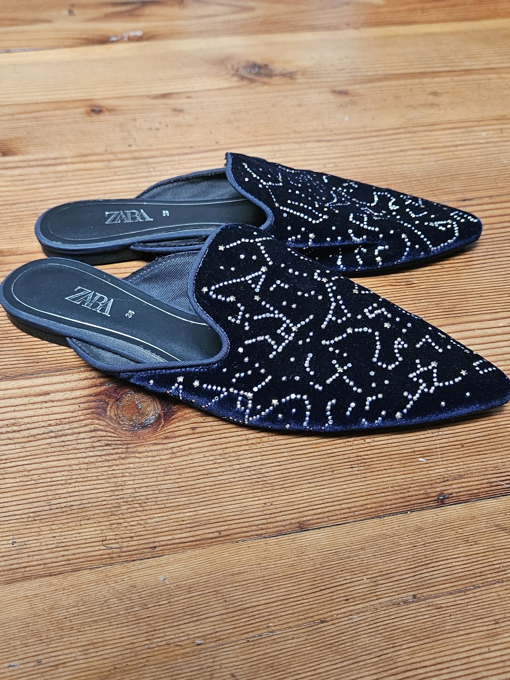 Zara Black Velvet Beaded Slip-On Mules